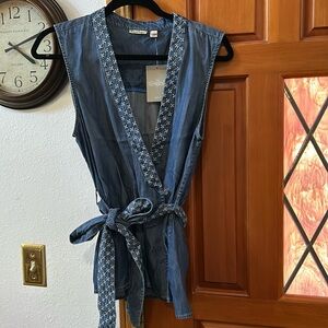 Anthropologie Holding Horses Faux Wrap Chambray Top